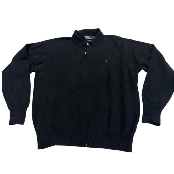 Polo by Ralph Lauren 100% Lambswool Men's Black Sweater Collar Sz XL - Picture 1 of 4